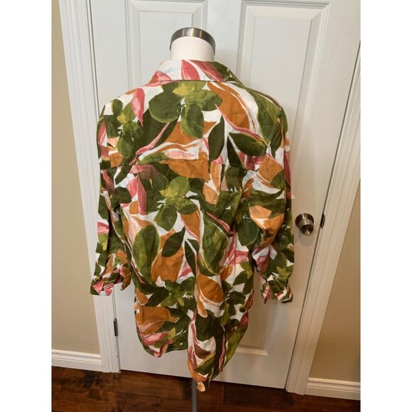 Tahari Multicolor Floral Tropical Linen Button Up Shirt, Size 1X Plus - Picture 4 of 5